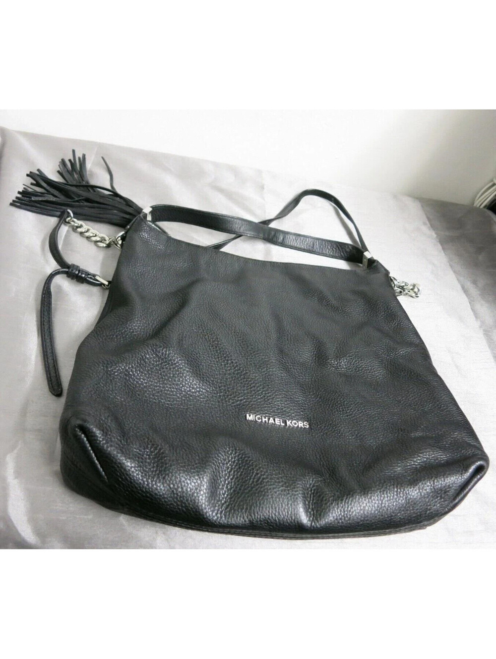 Michael Kors Weston Black Tassel Leather Pebbled Large Shoulder Bag